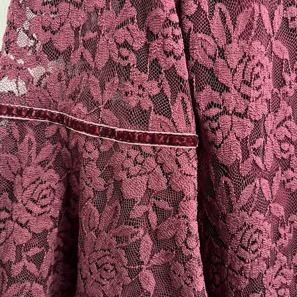 Lace Whimsigoth Sheath Dress Boho Bell Sleeves Red Burgundy Witchy Gypsy Size M - Picture 7 of 10